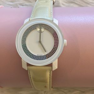 Movado White Bold 42mm with Rainbow Pave Swarovski Crystals Dial 3600295 Watch